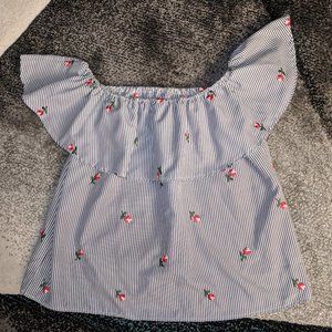 Striped Peasant Blouse with Red Roses